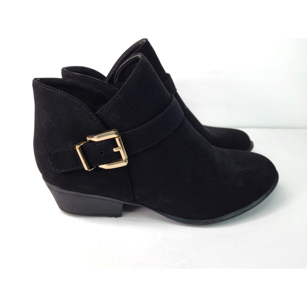 Top Moda Womens Black Faux Suede Buckle Ankle‎ Boots Size 7.5 Zip Block Heel